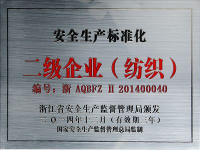 單位安全生產(chǎn)標(biāo)準(zhǔn)化二級企業(yè)（紡織）